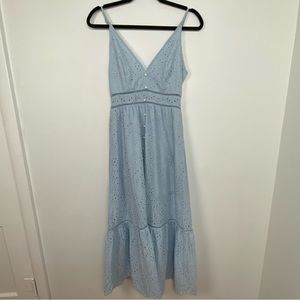 Simplee Sky Blue Midi Dress Eyelet Lace Button Front Summer Size Medium Cottage